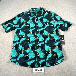 Dvision Shirt Men's XL Blue Green Tropical Leaf Short Sleeve Collared Button Up